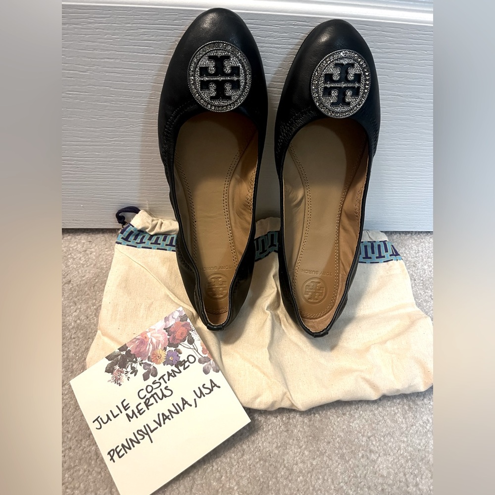 Tory Burch Liana Flat in Perfect Black/Gunmetal Size 7